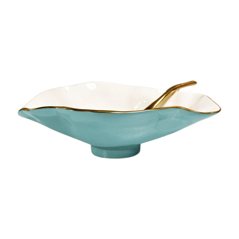 Encanto Claire Small Oval Bowl With Spoon, Turquoise/White/Gold
