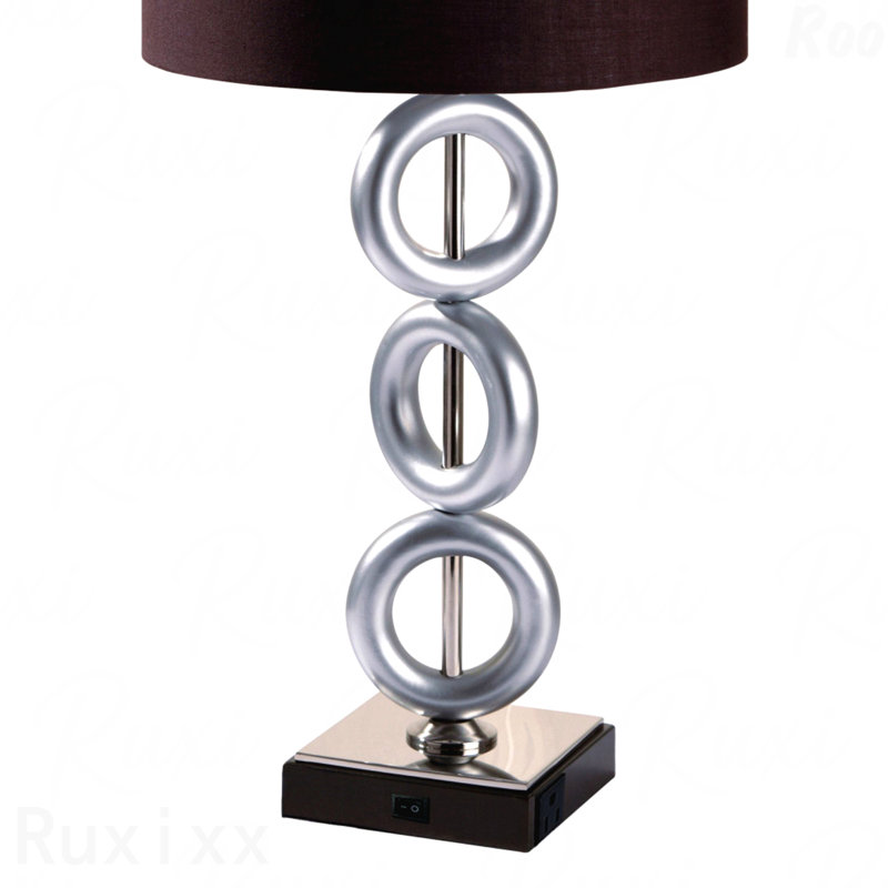 Lampe de table - structure en métal de 29 po de hauteur, finition argentée, style anneau, abat-jour rond espresso