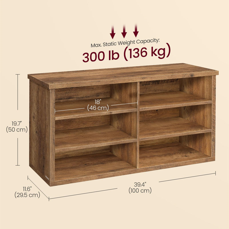 15 Pair Shoe Storage Bench, Brown