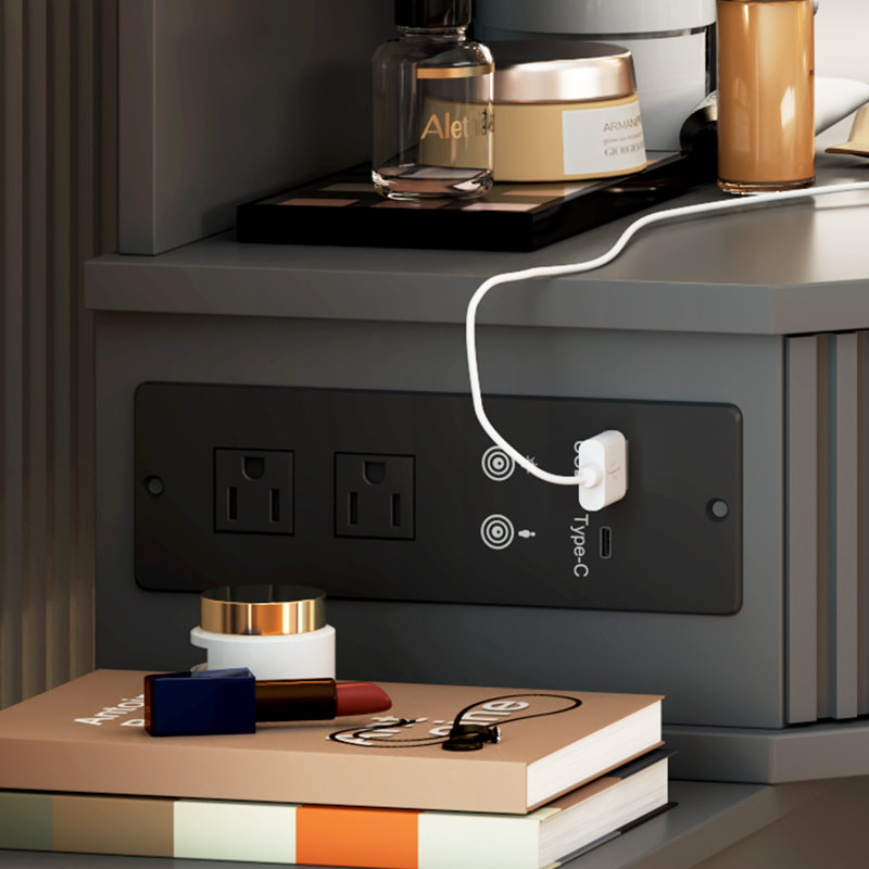 Ensemble de coiffeuse de maquillage moderne avec miroir et armoires Modern Corner, Gris