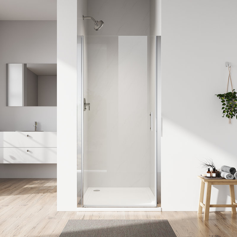 FPivot 36" W x 72" H Pivot Shower Door, Hinged Semi- Frameless Glass Shower Door, Brushed Nickel