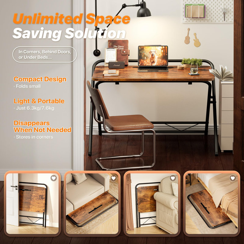 Foldable Computer Desk, Rusitc Brown/Black