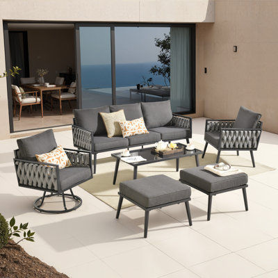 Ensemble de mobilier de patio pour 7 personnes avec chaises pivotantes, ensemble de conversation avec canapé et cadre en métal pour l'extérieur