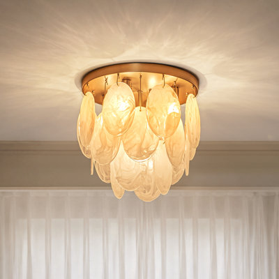 5 - Light 14" Tiered Semi Flush Mount Ceiling Light with Handcrafted Textured Glass