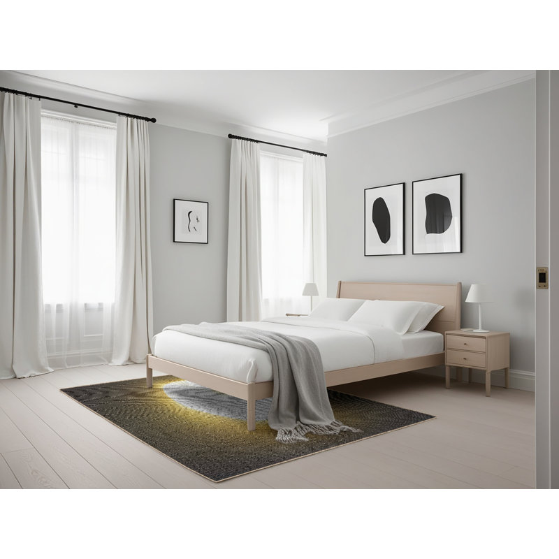Tapis jaune / noir en laine à motif géométrique, Rectangle 5 pi x 7 pi