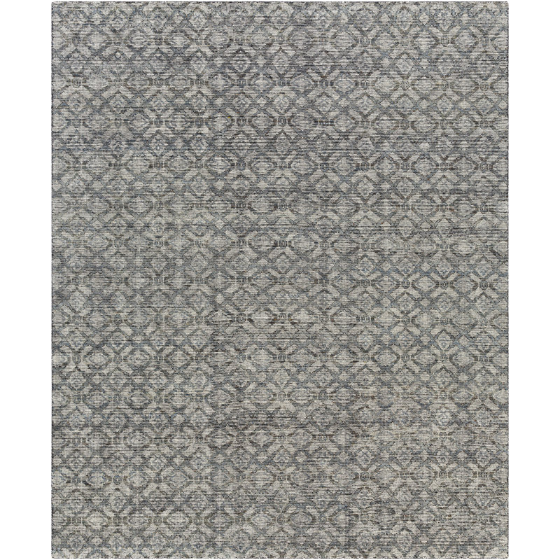 Tapis gris géométrique noué à la main, Rectangle 10 pi x 14 pi