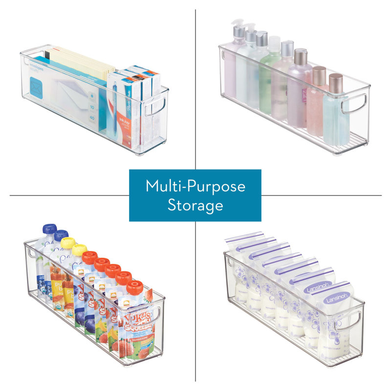 Clear Stackable Plastic Organizer Bin with Handles, 5 in. H x 4 in. W