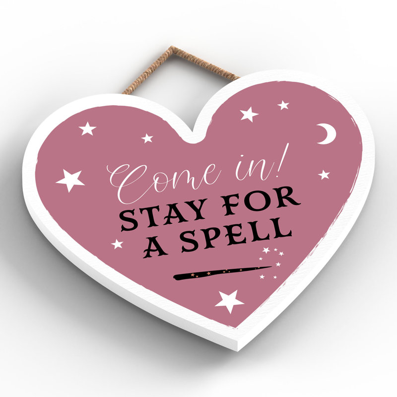 Witch Come In Wooden Heart Plaque, 16cm H x 17cm W x 0.9cm D