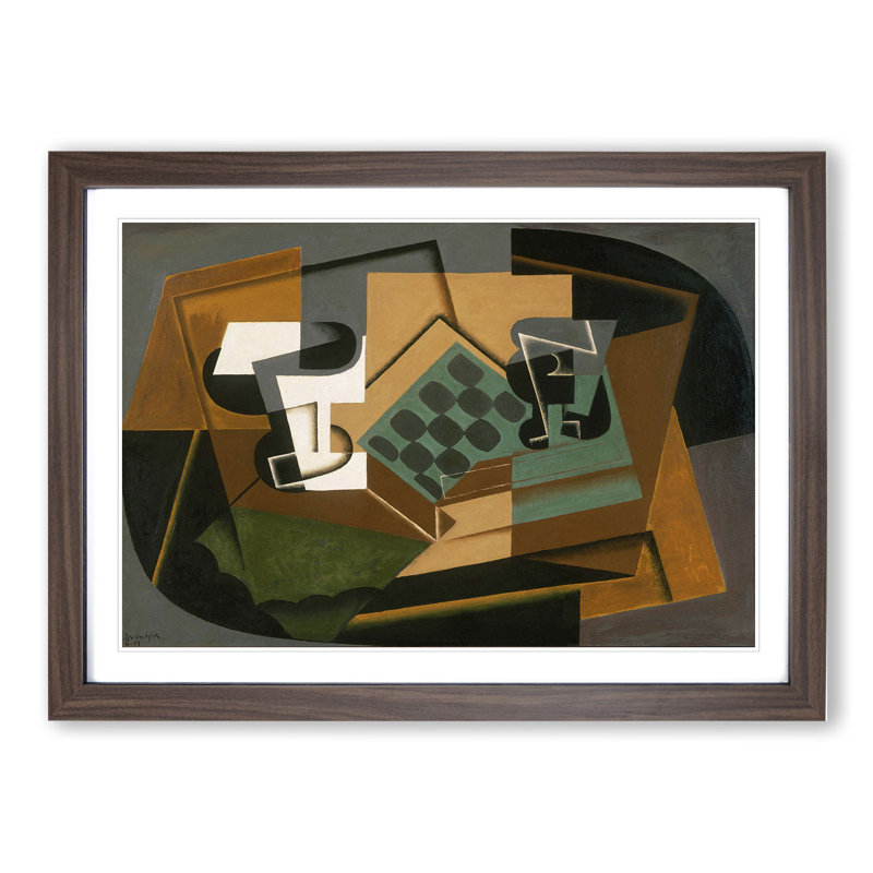 Chessboard and Glass by Juan Gris - Framed Print, 36cm H x 48cm W x 2cm D, Walnut Framed
