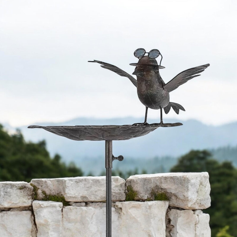 Steel Birds Garden Stake - Hand Finished Weather Resistant Recycled Steel Outdoor Decorative Bird Feeder Stand