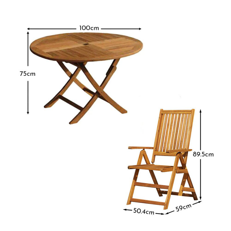 Nayoun 4 - Person Wood Patio Dining Set with Round Table, Cream Umbrella