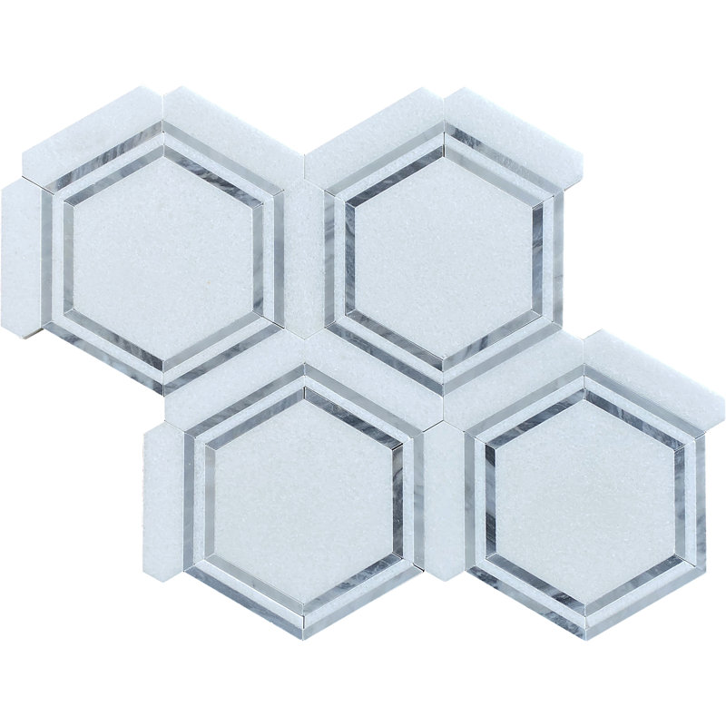Carreau de mosaïque poli en nid d'abeille pour mur et plancher de 6,5 po x 6 po Amelia, Gris clair