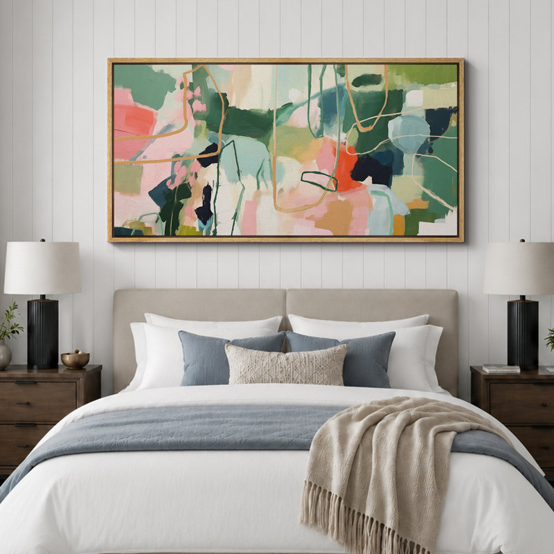 «Mid Century Shape Colorful Abstraction Vibrant», reproduction d'art sur toile, H 30 po x l 60 po, Naturel
