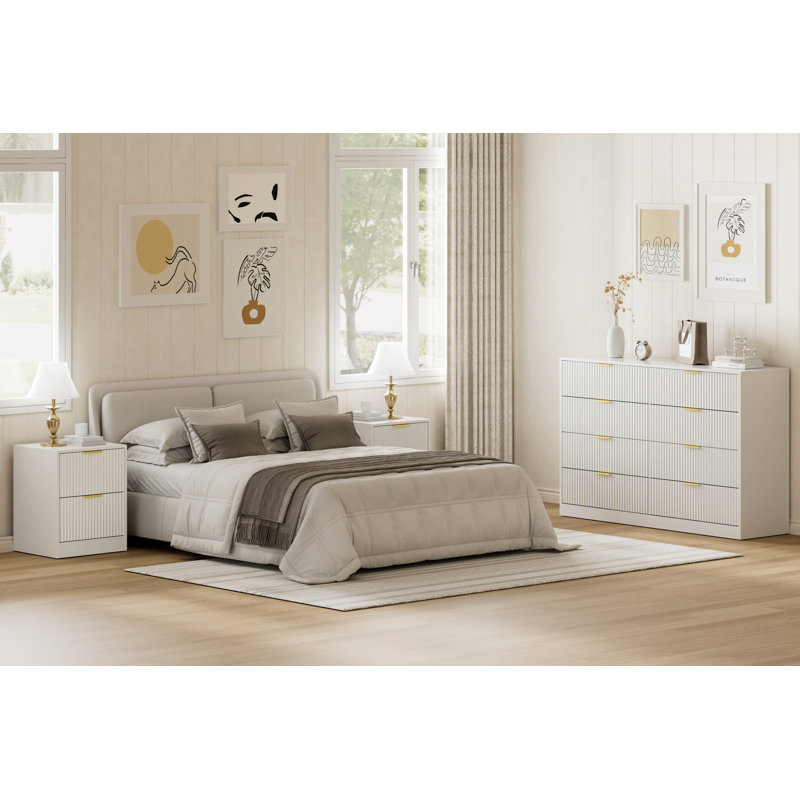 3-Piece 8-Drawer Dresser & 2-Drawer Nightstand Set, White