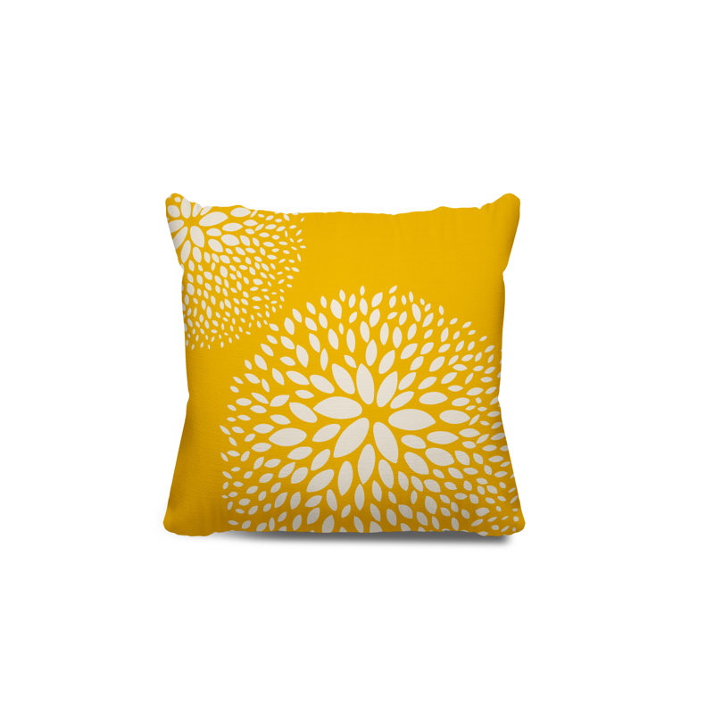 Coussin décoratif intérieur / extérieur en polyester filé à la main Bavière, H 19 po x l 19 po, Jaune / crème