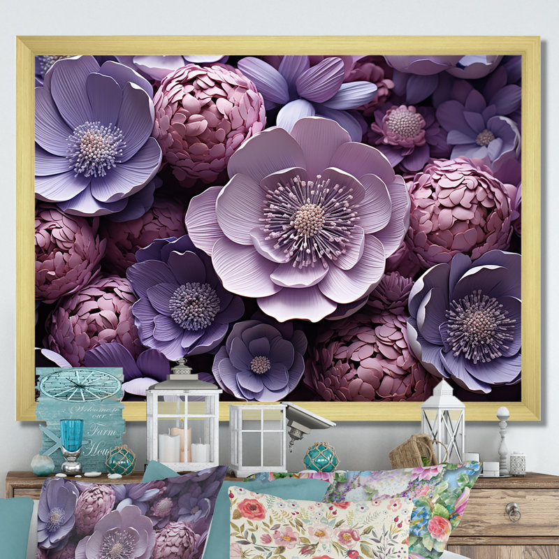 Buttercups Lavender sur toile, H 34 po x l 44 po x P 1,5 po, Cadre doré simple