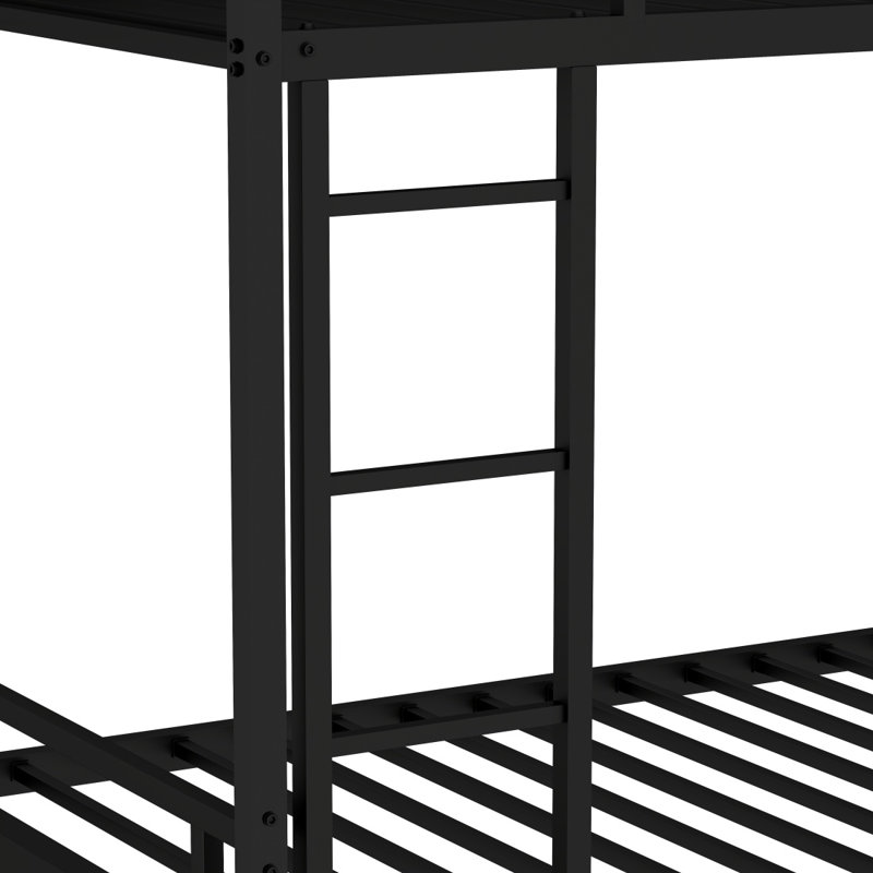 Lit superposé simple au-dessus d'un lit simple en métal / métal robuste robuste / réduction du bruit / barrière de sécurité / pas de sommier tapissier requis, noir