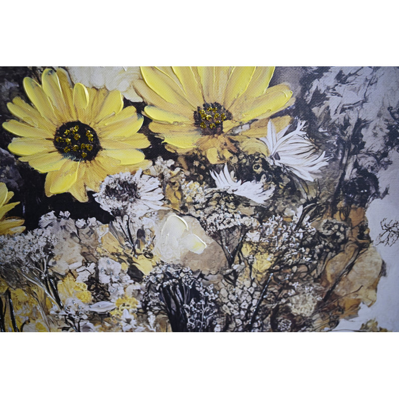 Art mural moderne sur toile à motif floral doré et blanc - reproduction élégante de beauté pour le salon et la chambre à coucher - œuvre d'art moderne 24 x 24 pouces | Idée de cadeau