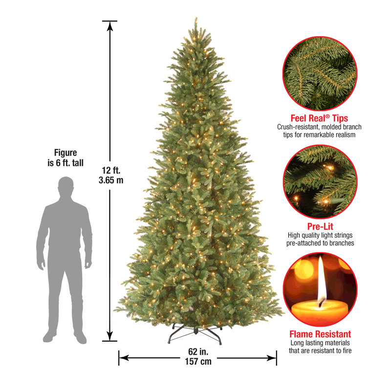 Tiffany Green Fir Artificial Christmas Tree with Clear Lights with Stand, 12'