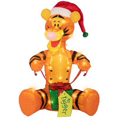 3D Holiday Lighted Tinsel Sculpture-Tigger with Present-28"-Disney