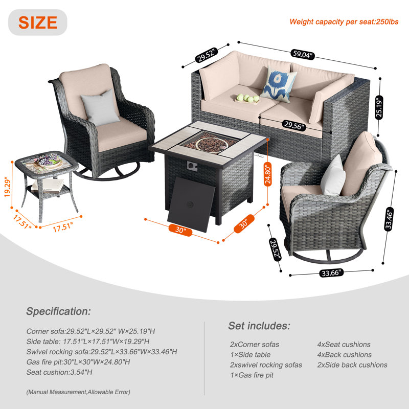 4 - Person Patio Conversation Set with Cushions, Beige