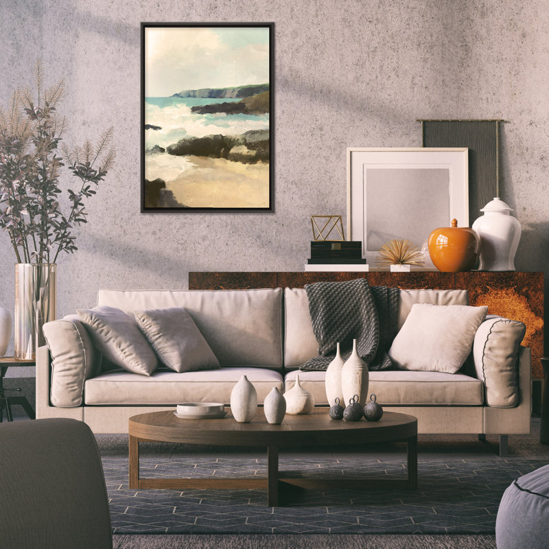 Coastal Retreat Rocky Beach, 24" H x 16" W x 2.375" D, Black, Floater Framed