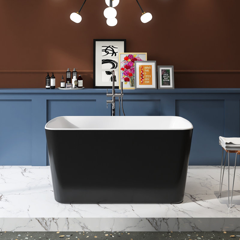 49'' Acrylic Freestanding Soaking Bathtub, Black