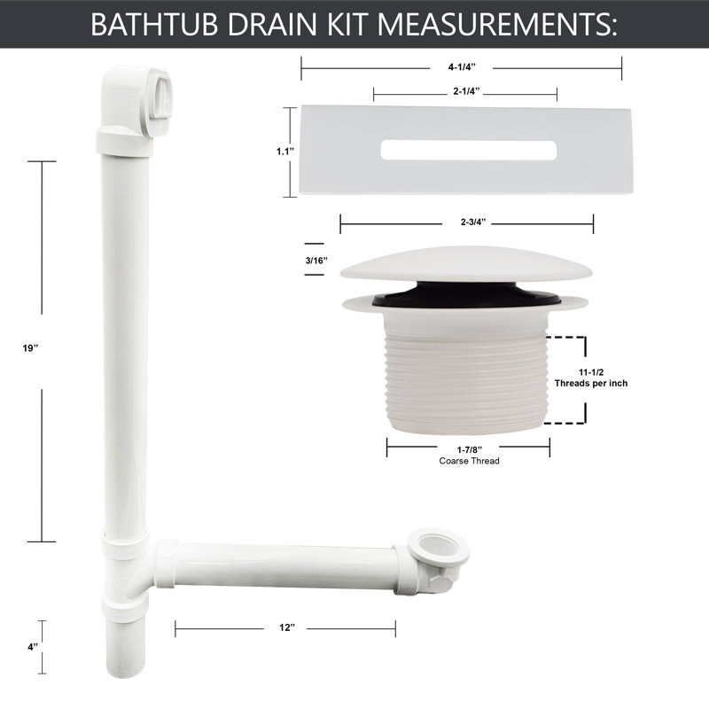 Sch. Ensemble de drain de baignoire 40 pieds en PVC avec trop-plein linéaire, Blanc thermolaqué