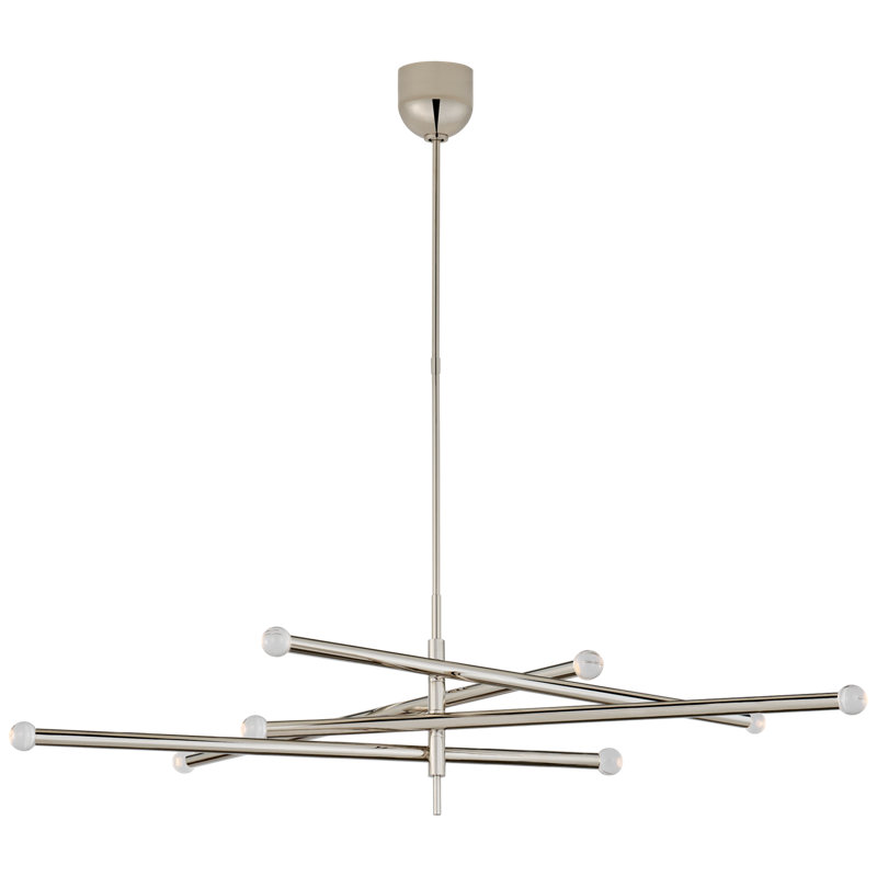 Kelly Wearstler Rousseau Grande Eight Light Articulating Chandelier, Polished Nickel, Clear Glass