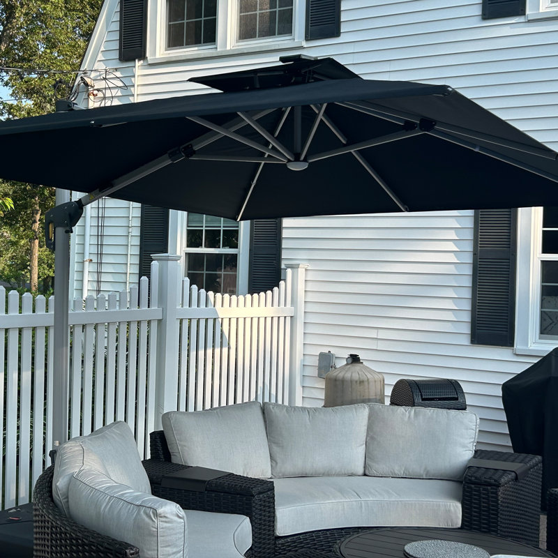 Mace 10' 9.9" Square Lighted Cantilever Umbrella With Base, Black