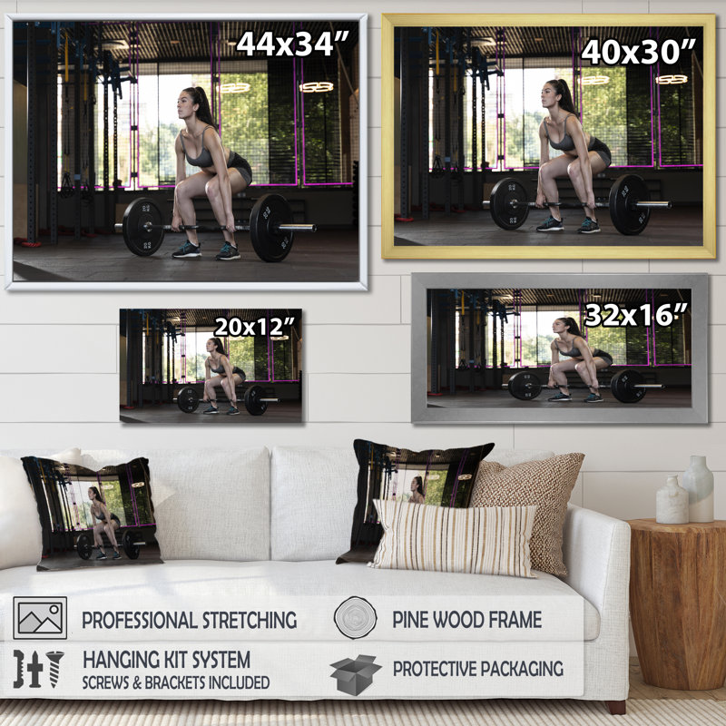 Eatontown - Aérobie et musculation, impression d'art mural_106253, H 24 po x l 32 po x P 1 po, Toile avec cadre flottant or
