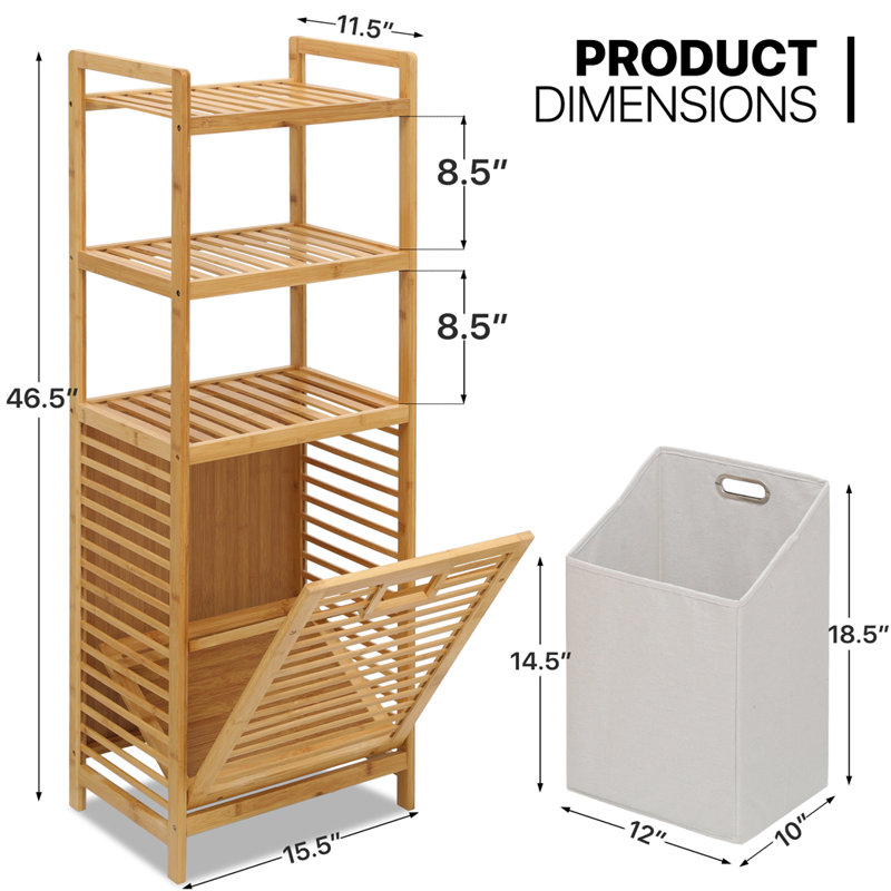 4-Tier Tilt-Out Laundry Hamper Bamboo Clothes Basket with Removable Liner, Storage Laundry Shelf