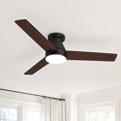 52" Flush Mount Ceiling Fan with Light Remote, Dual-Sided Blades, Quiet DC Motor, Black Low Profile Ceiling Fan for Bedrooms Living Room