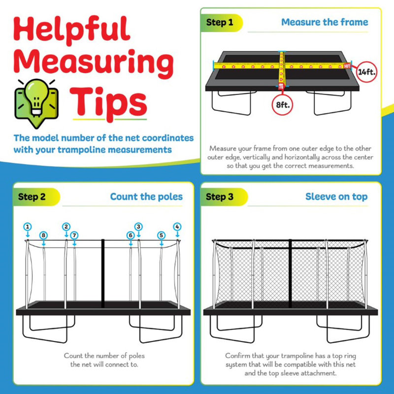 Filet de remplacement pour trampoline Machrus Upper Bounce, s'adapte SEULEMENT aux cadres rectangulaires 10 x 17 pi Upper Bounce, utilisant 10 poteaux courbés - filet seulement