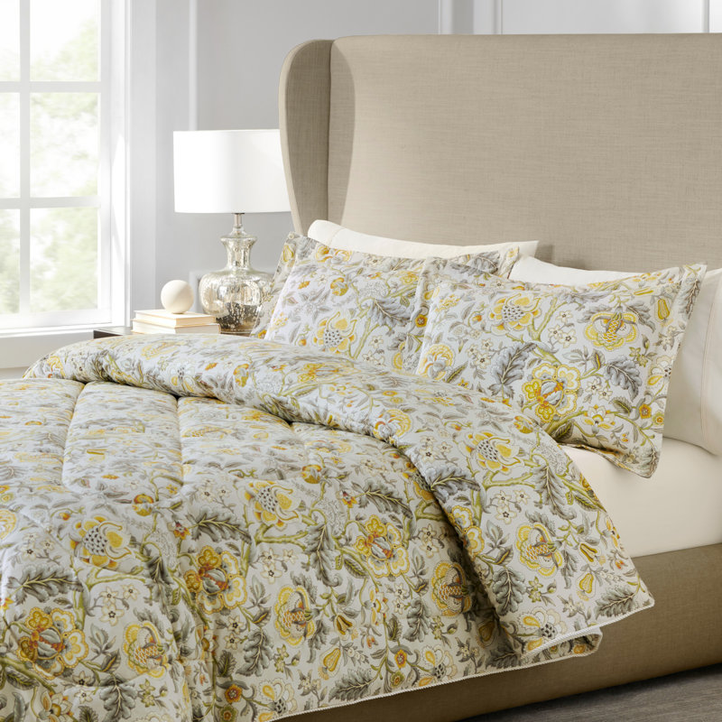 Regency Cotton Baffle-Box Floral Comforter, King Comforter