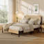 Structure de lit double en rotin naturel avec tête de lit, lit plateforme robuste, pas de sommier tapissier, style bohème pour la chambre à coucher-1451085364