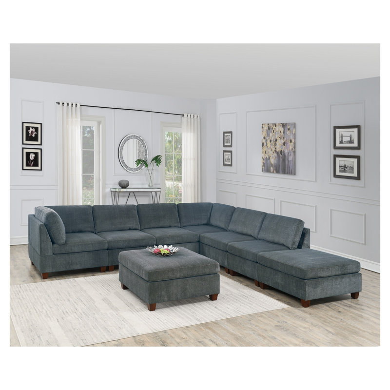 Ensemble de canapé modulaire en chenille gris 8 pièces, H 35 po x l 134 po x P 134 po