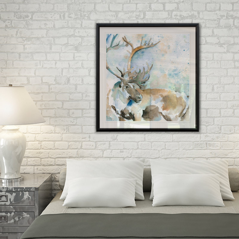 " Caribou On Blue ", 17.5" H x 17.5" W x 1.5" D