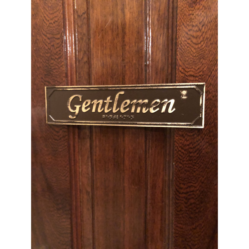 Enseigne de porte en laiton avec braille gentlemen’s, Laiton antique brun