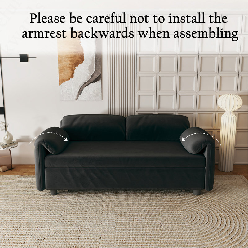 Sofa Centric Design: 54-Inch Velvet Sofa Bed With Dual Purpose-A Stylish Black Retractable Bed For Your Living Room, Black