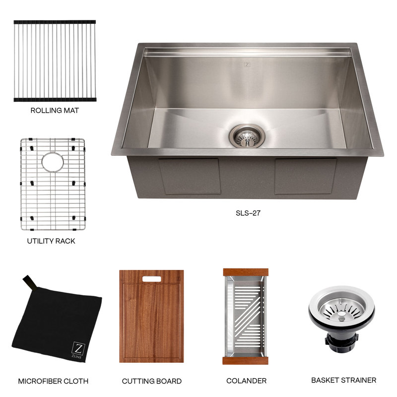 Garmisch Stainless Steel 27" L x 18" W Undermount Kitchen Sink with Basket Strainer