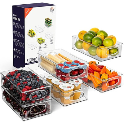 Bacs d'organisation et de rangement pour garde-manger en plastique Clearespace - parfaits pour les organisateurs de cuisine / réfrigérateur / réfrigérateur / armoire - paquet de 6