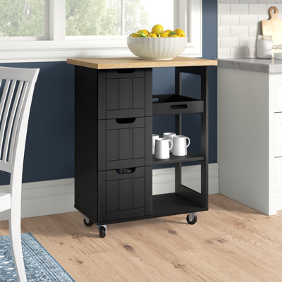 Chariot pour îlot de cuisine avec rangement Amarieon, armoire de rangement pour îlot de cuisine roulant, table d'appoint sur roulettes avec plan de travail, 3 tablettes ouvertes et 3 tiroirs pour la cuisine, la salle à manger