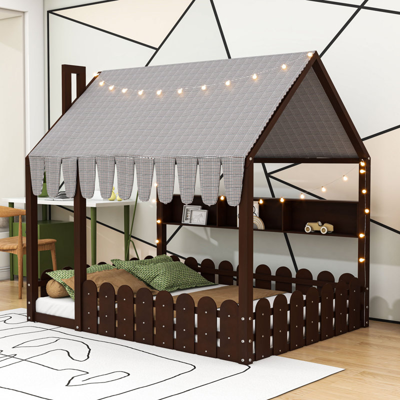Lit en bois Montessori House, Lit double, Espresso