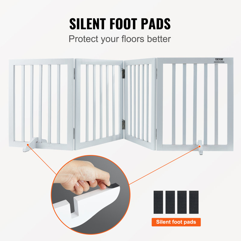 White Solid Wood Freestanding Pet Gate with Hinged Panels