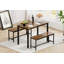 Ensemble de table de salle à manger, table de bar avec 2 bancs de salle à manger, comptoir de table de cuisine avec chaises, table de déjeuner industrielle pour la cuisine, salon, salle de réception, brun rustique, L 43,3 po x l 23,6 po x H 29,9 po-1689147248