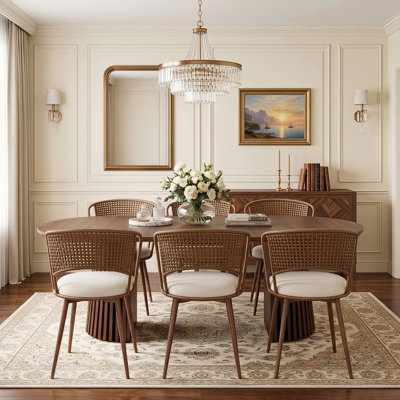 Ensemble table et chaises ovales extensibles (39,37" à 70,87") avec chaises en rotin tressé