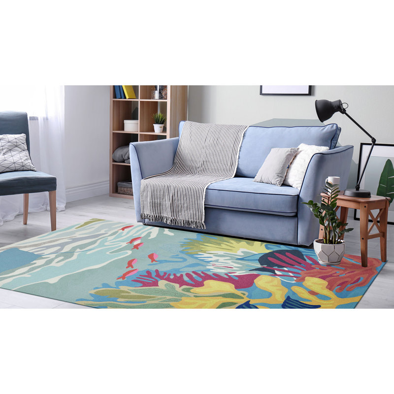 Timaios Handmade Tufted Blue Rug, Rectangle 5 pi x 7 pi 6 po