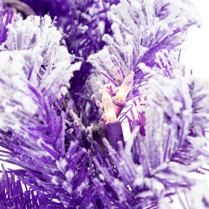 Pre-Lit Artificial Flocked Pine Christmas Garland - 9' - Clear Lights, Purple