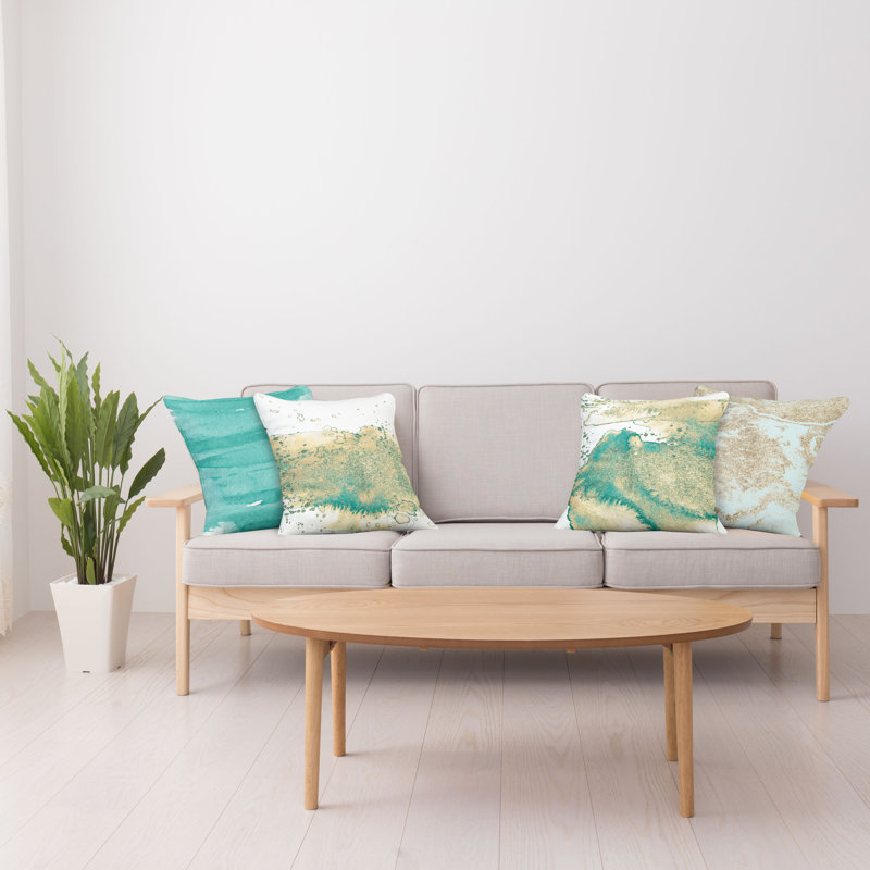 Set of 4 Dark Seafoam Beige Microfiber Rectangular Throw Pillows
